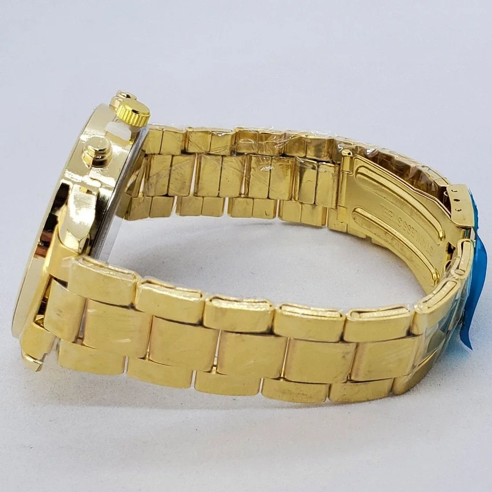 Men's Watch 42MM Large Gold Case Black Dial Date Gold Bracelet‎ Band 7